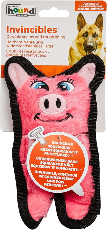 Outward Hound Durablez Minis – Squeaky Plush Dog Toy, No Stuffing for Less Mess, Interactive & Tough, Jumbo Squeaker, Puppies & Small Dogs, Pig, 6.8" (Pack of 2)