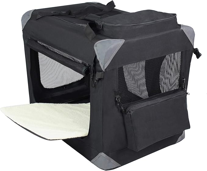 EliteField 3-Door Folding Soft Dog Crate with Carrying Bag and Fleece Bed (2 Year Warranty), Indoor & Outdoor Pet Home (42" L x 28" W x 32" H, Black)