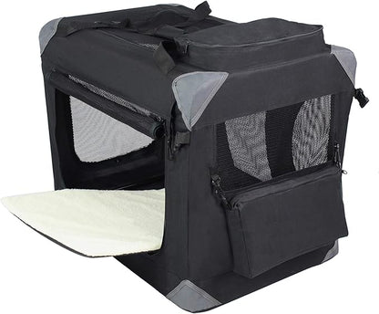 EliteField 3-Door Folding Soft Dog Crate with Carrying Bag and Fleece Bed (2 Year Warranty), Indoor & Outdoor Pet Home (42" L x 28" W x 32" H, Black)