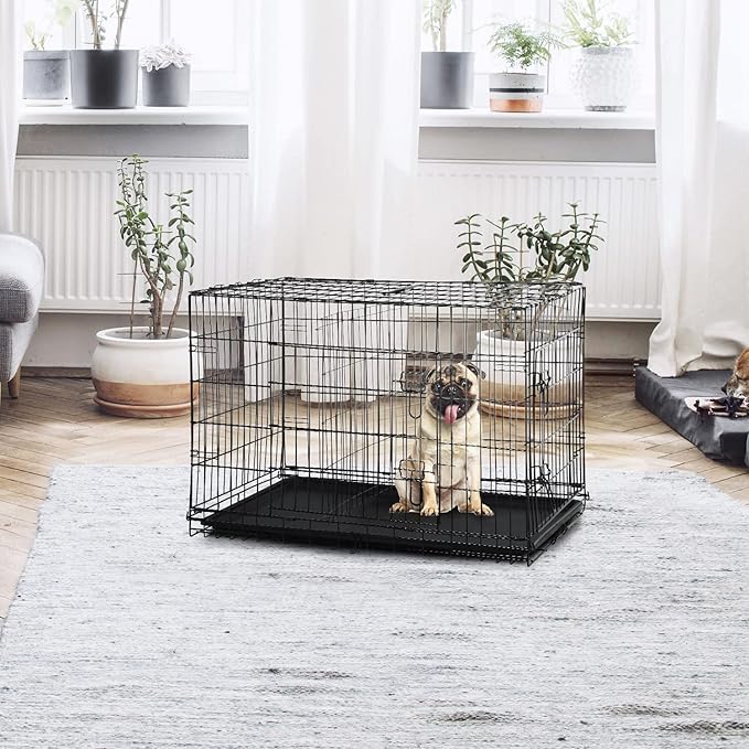Small Dog Crate for Puppy, 24 Inch Metal Wire Pet Dog Cage for Small Animals Rabbit Indoor Outdoor Foldable Metal Dog Kennel with Divider Panel, Leak-Proof Plastic Pan
