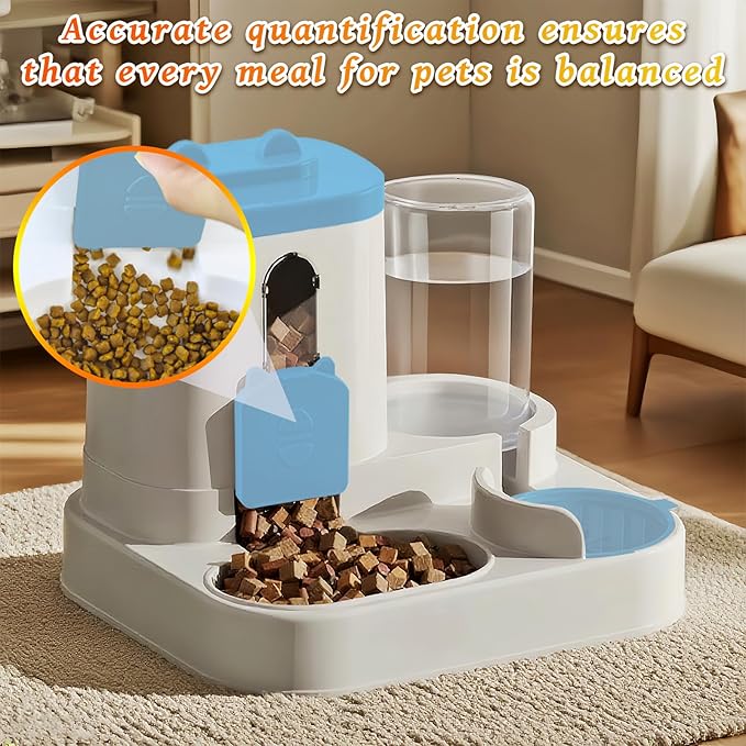 Gravity Cat Feeder and Water Dispenser, 2 in 1 Automatic Cat Feeder, 2 Pack Large Capacity Self Feeding for Small Medium Dog Puppy Kitten （Blue）