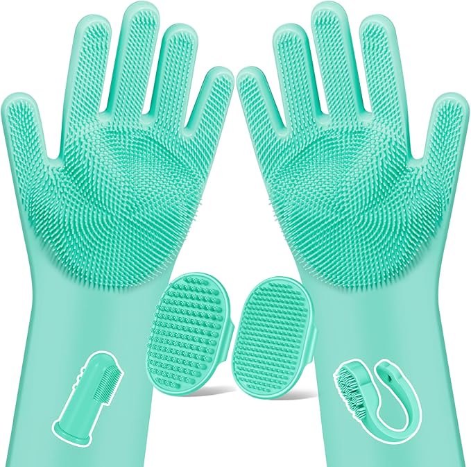 Augwind 6PCS Pet Grooming Kit for Dogs,Cats and Horses | Dog Washing Gloves | Dog Bath Brush | Dog Bath Gloves | Dog Shampoo Brush | Pet Grooming Gloves | Dog Bath Supplies (Green)
