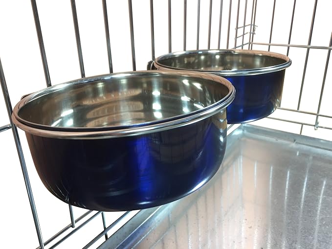 Ellie-Bo Pair of Dog Bowls for Crates, Cages or Pens and 3 Sizes (0.9Ltr Medium, Blue)