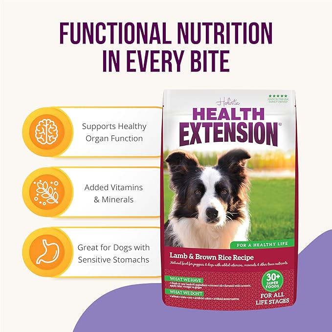 Health Extension Lamb & Brown Rice Dry Dog Food, Protein Packed Formula with Probiotics & Superfoods for Digestion & Coat Health (30 lb)