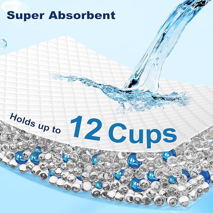 MIZOK Dog Pee Pads 28x44in Dog Pads XXL Super Absorbent Up to 12 Cups Marine Scented Odor-Control Pee Pads with Jellyfish Pattern, Quick Dry & Leak-Proof (100 Counts)