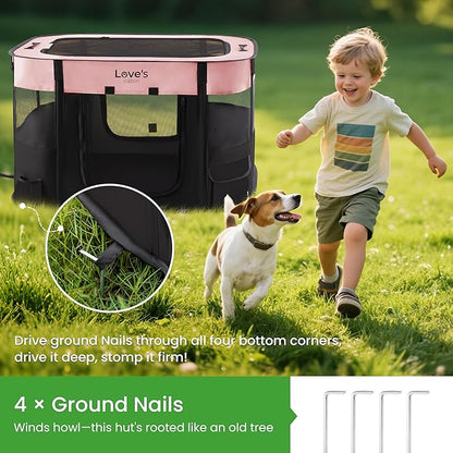 Love's cabin Pet Puppy Dog Playpen, Large Dog Tent Crates Cage Indoor/Outdoor, Portable Exercise Playpen for Cat, Foldable Pop Up Dog Kennel Playpen with Carring Case (L, Pink)