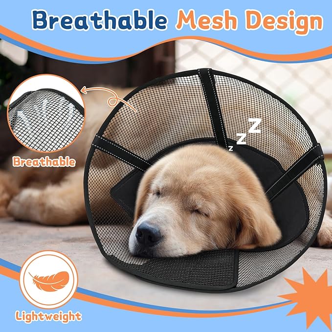 Dog Cone Collar to Stop Licking: Soft Mesh Recovery Collar After Surgery with Detachable Pad, Elizabeth Cone Alternative for Large Medium, Small Dogs, Normal Eating and Drinking (XS,Black and Blue)