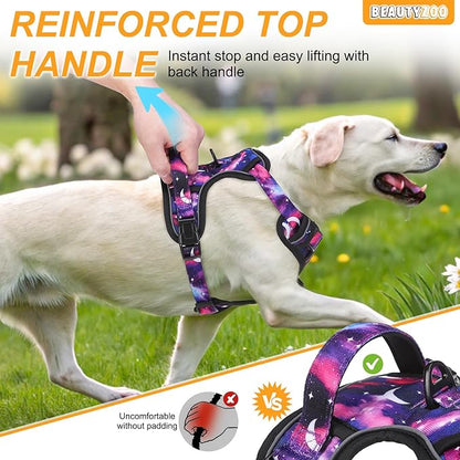 BEAUTYZOO No Pull Dog Harness and Leash Set for Medium Dogs, Adjustable Dog Vest Harnesses with 2 Metal Leash Clips, Reflective Oxford No Choke Escape Proof Step in Pet Vest with Handle, Purple M