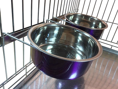 Ellie-Bo Pair of Dog Bowls for Crates/Cages or Pens, Large, 2.0 Litre, Purple