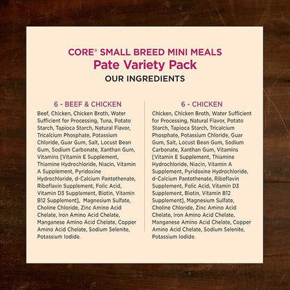 Wellness CORE Small Breed Mini Meals Pate Variety Pack Adult Wet Dog Food, Grain Free, Natural, 3 oz, Pack of 12