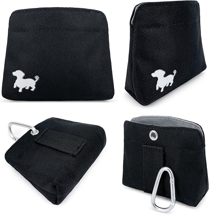 Small Dog Treat Pouch – Slim Magnetic Pocket Dog Treat Bag for Walking & Training – Discreet Clip On Treat Pouch for Leash, Waistband or Pocket – Mess Free Storage (Black/Gray)