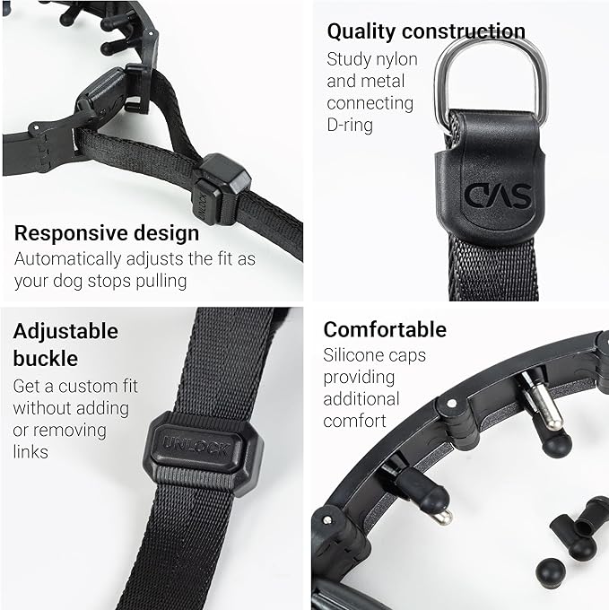 SVD.PET Dog Prong Collar for No-Pull Training, Quick-Release Buckle Adjustable Pinch Collar for Large Dogs (Black, Large Size)