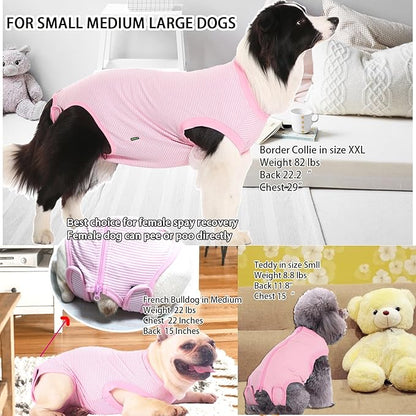 Dog Recovery Suit Pink Female Spay Surgical Large Shirt, Male Surgery Recovery Suit,Pink-White Striped XXXL