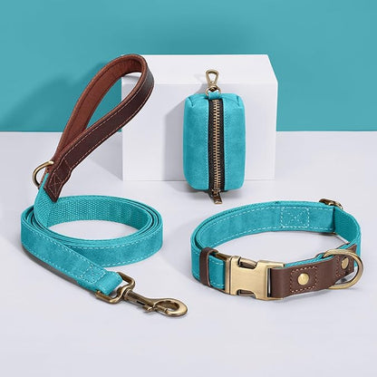 Didog Soft PU Leather Dog Collars for Small Dogs,Classic Adjustable Dog Collars with Quick Release Metal Buckle,Easy Clean and Comfortable with Nylon Lining,Light Blue,S Neck 11-15"