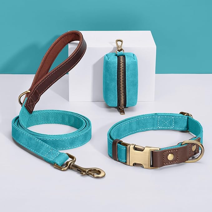 Didog Soft PU Leather Dog Collar for Large Dogs,Classic Adjustable Dog Collars with Quick Release Metal Buckle,Easy Clean and Comfortable with Nylon Lining,Light Blue,L Neck 16-23"