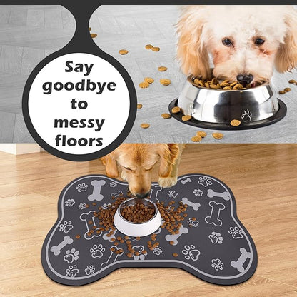 Voanos Dog Cat Food Mat,Rapid AbsorbentPet Feeding Mat, Bone Shaped Dog Placemat Water Bowl Mat with Rubber Backing,No Stains Dog Cat Food Mats Indoor, Pet Accessories Supplies 17""×29"" Dark Grey