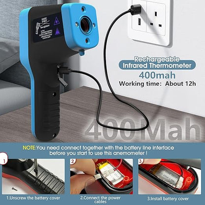 Infrared Thermometer Gun Rechargeable, -58℉~2912℉ High Temp Laser Industrial Thermometer, D:S=30:1 Touch Button Waterproof Pyrometer, Digital IR Temperature Gauge with Type-C Port (NOT for Human)