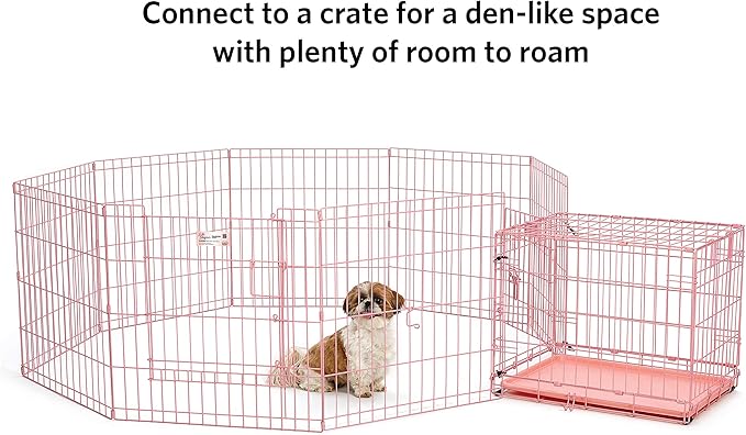 MidWest Homes for Pets 24-Inch Exercise Pen, for Indoor and Outdoor Use, 16 Sq Feet of Play, Single Door Folding Dog Pen, with Large Door Opening & Secure Latch, Easy to Set Up, Foldable Dog Playpen
