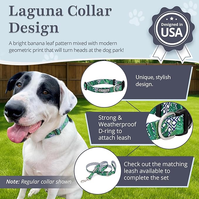Lucky Love Dog Collar, Beautiful & Vivid Pattern Small Boy Dog Collars, Easy On & Off Clasp Accessory (Blue Laguna, S)