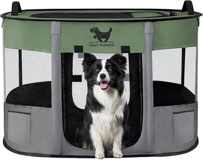 Rest-Eazzzy Dog Playpen, Foldable Kitten Playpen for Medium Dogs, Portable Pet Puppy Playpen with Removable Shade Cover, Indoor Outdoor Travel Camping Use for Small Pets with Carrying Case (M, Green)
