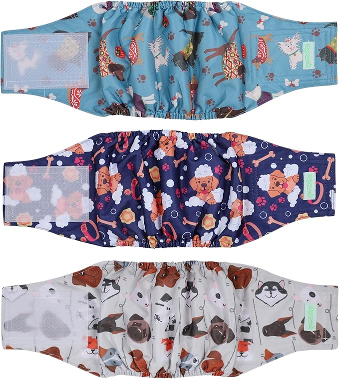 wegreeco Washable Male Dog Belly Band (Stylish Pattern)- Pack of 3 - Washable Male Dog Belly Wrap, Dog Diapers Male (Lovely Dogs, X-Large)