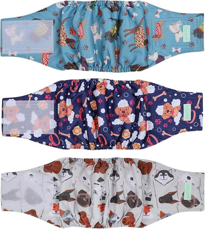wegreeco Washable Male Dog Belly Band (Stylish Pattern)- Pack of 3 - Washable Male Dog Belly Wrap, Dog Diapers Male (Lovely Dogs, X-Large)