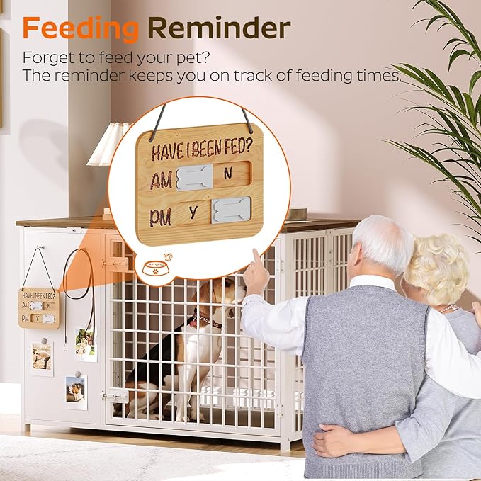 YATINEY Foldable Dog Crate Furniture, Dog Crate with DIY Frame, Heavy Duty Dog Kennel Indoor with Hooks, Wooden Dog Cage End Table, for Small/Medium Dogs, White and Walnut DC95WH