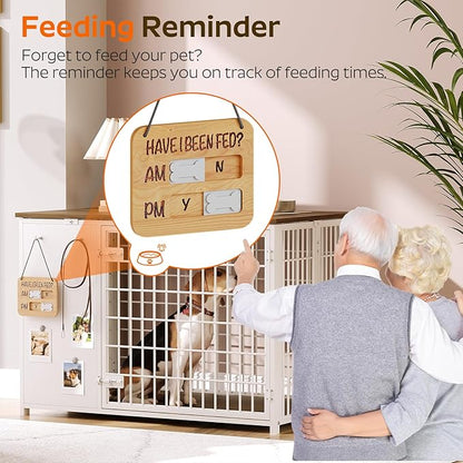 YATINEY Foldable Dog Crate Furniture, Dog Crate with DIY Frame, Heavy Duty Dog Kennel Indoor with Hooks, Wooden Dog Cage End Table, for Small/Medium Dogs, White and Walnut DC95WH