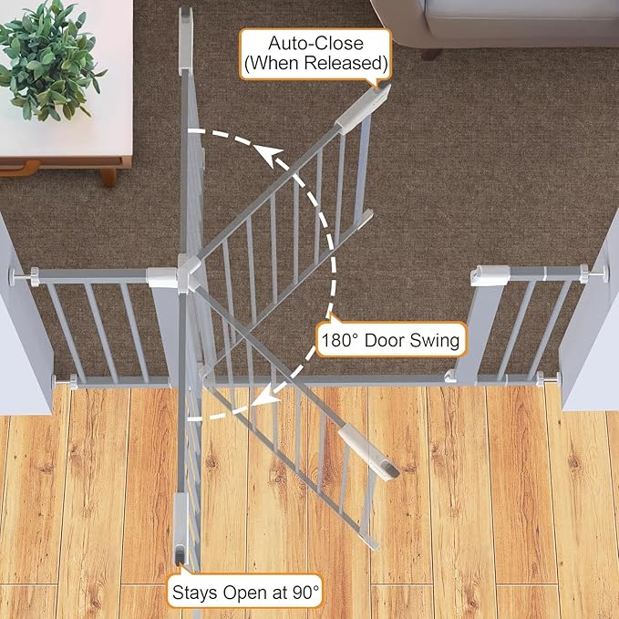 Cumbor 29.7-46" Baby Gate for Stairs, Gifts for Mom-Auto Close Dog Gate for The House, Easy Install Pressure Mounted Pet Gates for Doorways, Easy Walk Thru Wide Safety Gate for Dog, Gray