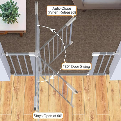 Cumbor 29.7-46" Baby Gate for Stairs, Gifts for Mom-Auto Close Dog Gate for The House, Easy Install Pressure Mounted Pet Gates for Doorways, Easy Walk Thru Wide Safety Gate for Dog, Gray