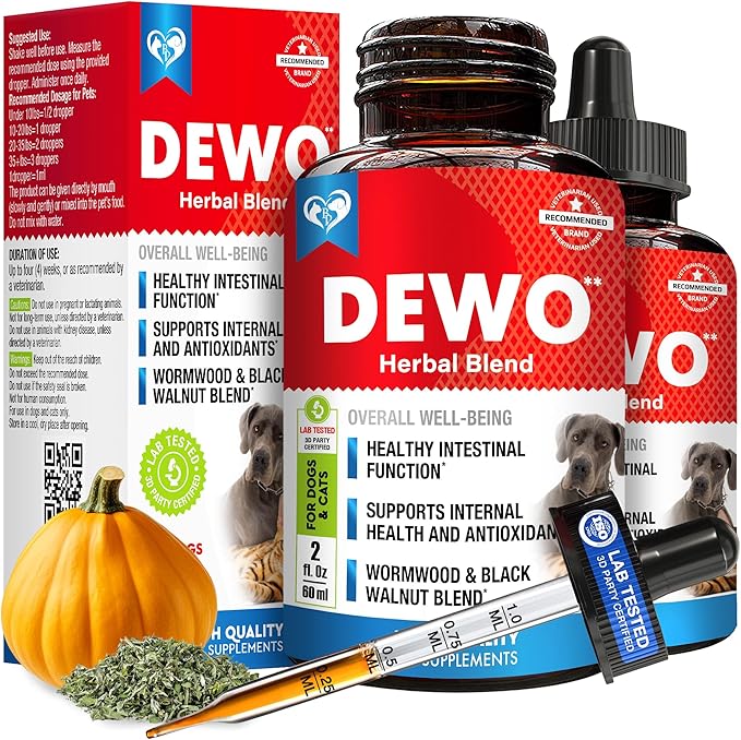 Natural Intestinal Defense for Dogs & Cats – Herbal Cleanse with Wormwood, Black Walnut – Promotes Healthy Gut & Flora Balance – Advanced Broad Spectrum Formula (2 Pack (60 ml + 60ml))