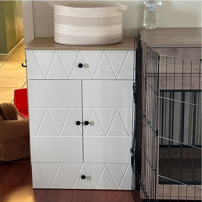 Pet Feeding Station with Storage, Raised Dog Bowls, Pet Feeder Cabinet, with Adjustable Shelves, Rolling Drawer, Hooks, for Feeding & Watering Supplies (Black)