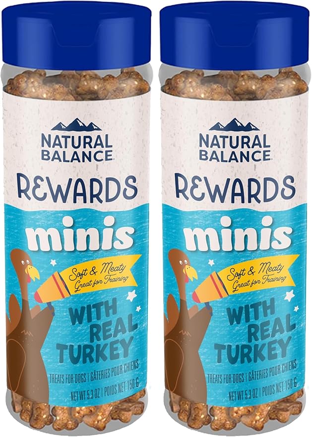 Natural Balance Limited Ingredient Mini-Rewards Turkey Grain-Free Dog Training Treats for Dogs | 5.3-oz. Canister (Pack of 2)
