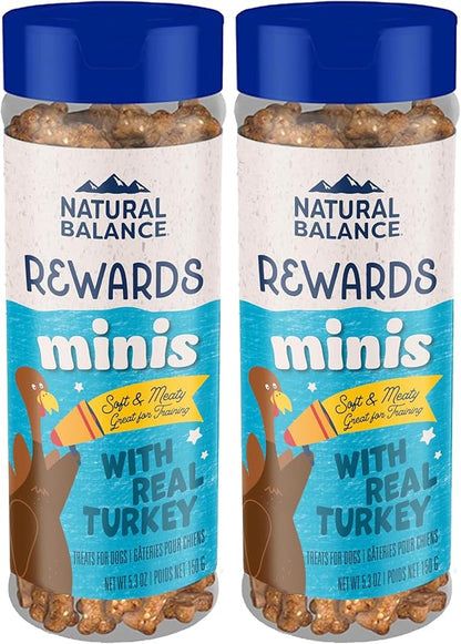 Natural Balance Limited Ingredient Mini-Rewards Turkey Grain-Free Dog Training Treats for Dogs | 5.3-oz. Canister (Pack of 2)