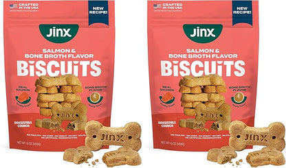 Jinx Oven-Baked Salmon Bone Broth Biscuit Dog Treats - Crunchy, All Natural, Superfood-Rich with High-Protein Salmon, Dog Biscuits for Puppies, Adults & Seniors - 16oz (Pack of 2)