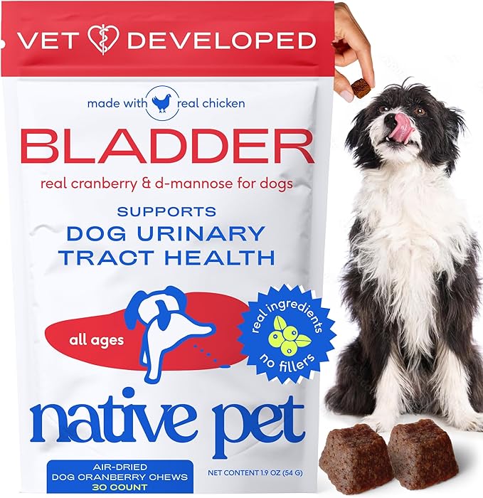 Native Pet Dog UTI Treatment - Cranberry Supplement for Dogs - Supports Normal Bladder Function, Urinary Tract & Kidney Health - Real Cranberry Extract, D-Mannose & Probiotics - Air-Dried - 30 Chews