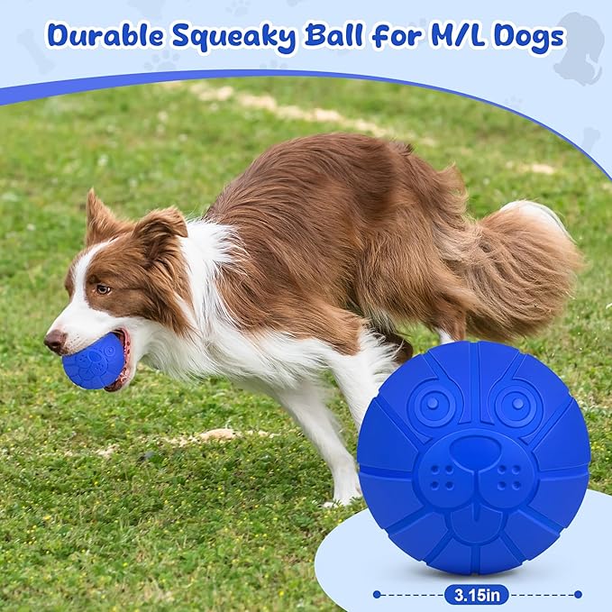 Indestructible Dog Toys for Aggressive Chewers, Squeaky Balls for Large Dogs, Interactive Squeaky Dog Balls for Aggressive Chewers, Outdoor Tough Chew Toys for Dogs to Relieves Anxiety