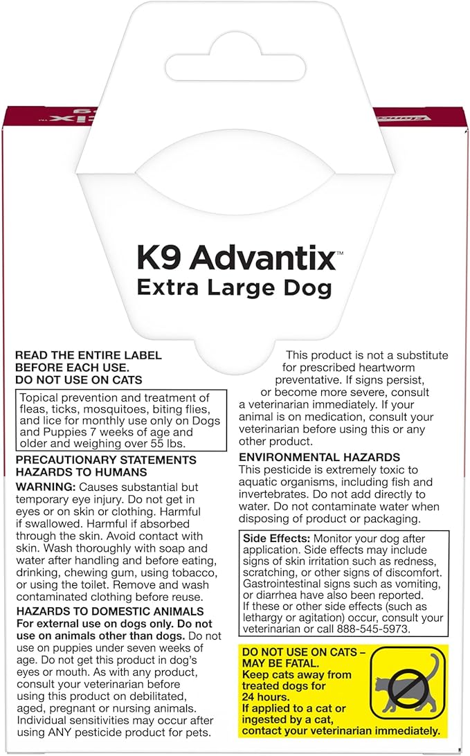 K9 Advantix Flea, Tick & Mosquito Prevention for Dogs Over 55 lbs. | Flea Drops for Extra Large Dogs | Apply Monthly | 2 Treatments