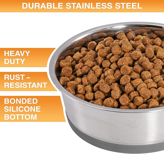 Neater Pet Brands Stainless Steel Dog Bowls with Non-Slip Rubber Bottom – Set of 2, 4 Cup (32 oz), Gray - Heavy Duty Metal Dog Bowl, Dishwasher Safe, Food or Water Bowl, Ideal for Medium Dogs