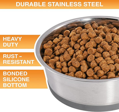 Neater Pet Brands Stainless Steel Dog Bowls with Non-Slip Rubber Bottom – Set of 2, 4 Cup (32 oz), Gray - Heavy Duty Metal Dog Bowl, Dishwasher Safe, Food or Water Bowl, Ideal for Medium Dogs