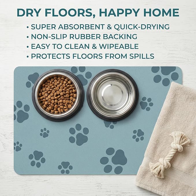 Pet Feeding Mat Dog Cat Food Mat Absorbent No Stains Quick Dry Rubber Bottom Anti-Slip Water Bowl Mats Easy to Clean for Indoor Pet Placemats Water Dispenser Mat