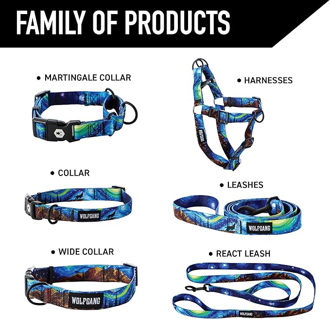 Wolfgang Heavy Duty Martingale Dog Collar with Quick Release Nylon Buckle for Walking & Training, StarryWolf Print