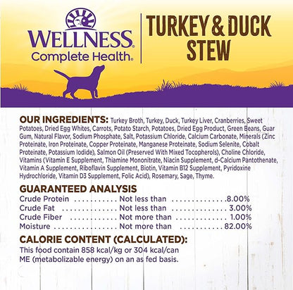 Wellness Complete Health Stew Adult Canned Wet Dog Food, Grain Free, Natural, Turkey and Duck Recipe, 12.5 oz, Pack of 12 Cans