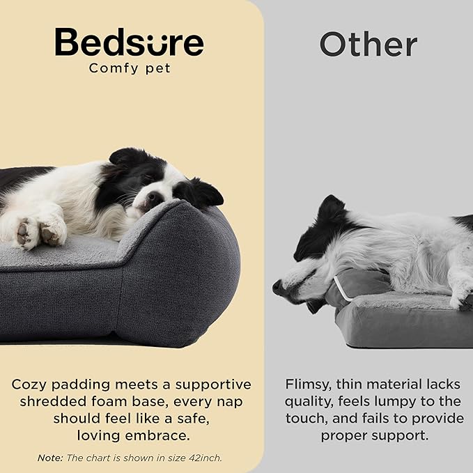 Bedsure SupportMax™ XL Plus Orthopedic Dog Beds Large Sized Dog - As Seen on TV Extra Thick Supportive Dogs Couch with Waterproof Washable Cover, Jumbo Pet Sofa with Soft Sherpa, Grey, 48"