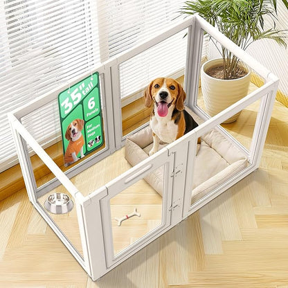 FXW AuraSpace Acrylic Indoor Dog Playpen for Medium Dogs, 35 Inch, 6 Panels, White