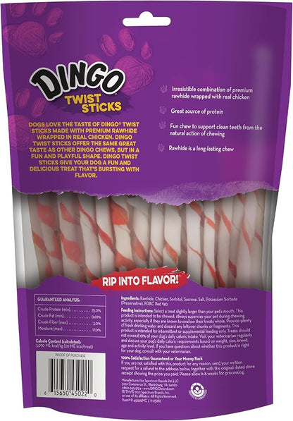 Dingo Twist Sticks, Premium Rawhide Treats for Dogs Made with Real Chicken, 50 Count (Pack of 2)