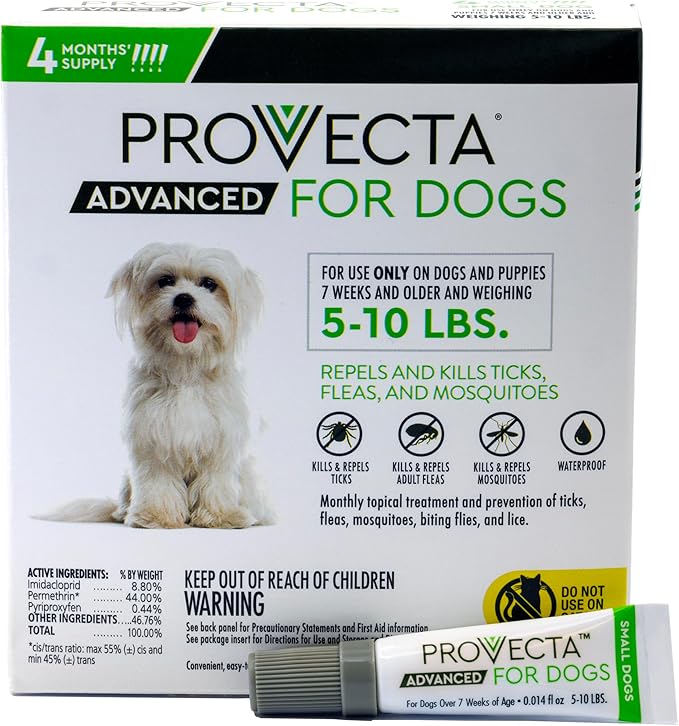 Provecta® Advanced for Small Dogs (5–10 lbs) Flea and Tick Topical Treatment, 4-Month Supply