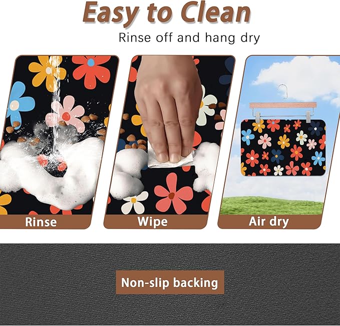 Abstract Groovy Flower Dog Food Mat for Floors,Absorbent Pet Food and Water Bowl Mats,Non-Slip Pet Feeding Mat,Pet Supplies 12" x 20"