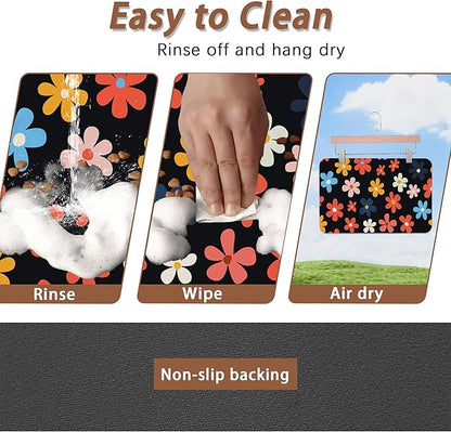 Abstract Groovy Flower Dog Food Mat for Floors,Absorbent Pet Food and Water Bowl Mats,Non-Slip Pet Feeding Mat,Pet Supplies 12" x 20"