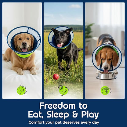 Premier Web Products Soft Dog Cone Collar To Stop Licking - Small Dog Cone, Adjustable and Reversible Design, Non-Woven Breathable Fabric, Elizabethan Recovery Collar after Surgery for Cat, Blue